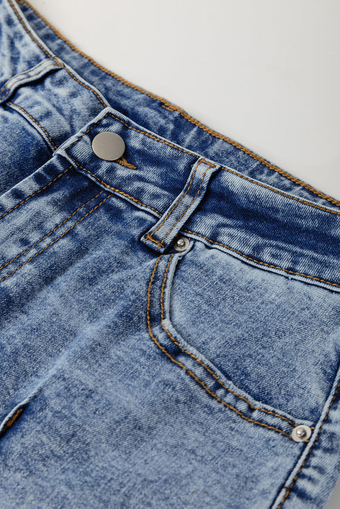 High Waisted Center Seam Straight Leg Cuffed Cropped Jeans